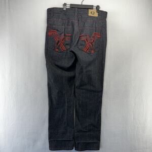 Vintage Qruel Jeans men's 36 Fits 38x33 Blue Dark Raw Red Stitching Baggy y2k